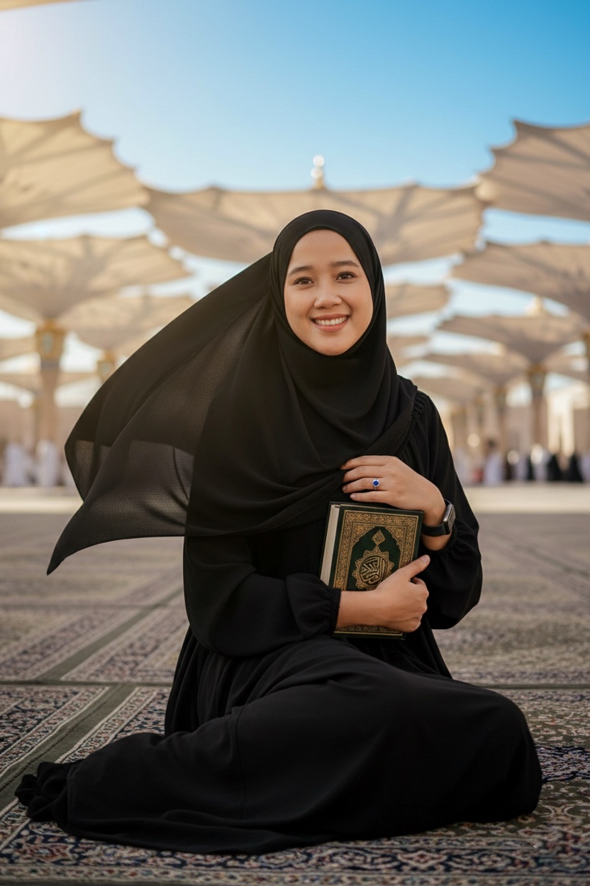 Duduk di pelataran Masjid Nabawi